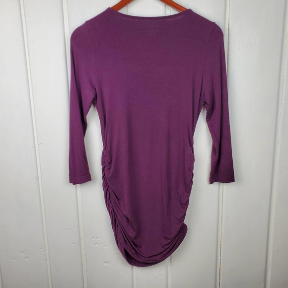 A Pea In The Pod Maternity Medium Plum 3/4 Sleeve Scoop Neck Ruche Side Tunic - Picture 3 of 9